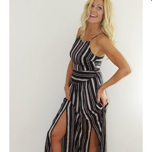 Strip maxi summer sun dress with slit